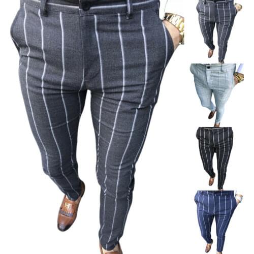 Mens Business Comfort Striped Trousers Work Formal Long Pants Vertical Stripes Ropa Para Hombre Men Pants Clothing