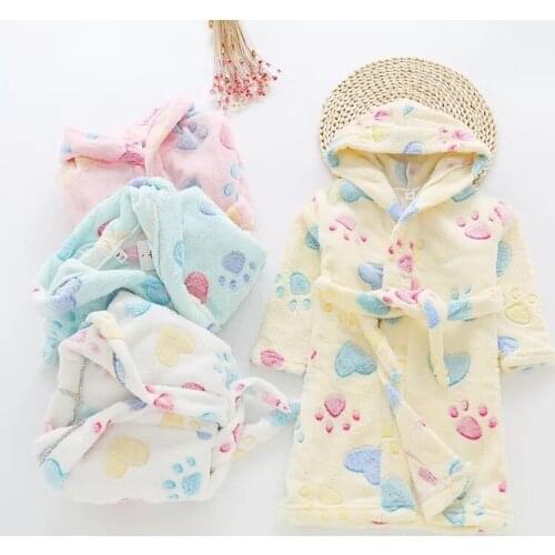 Kids Robes Fashion Cartoon Animal Pattern Flannel Baby Boys Pyjamas Girls Bathrobe Warm Solf Hooded Nightwear Autumn Winter