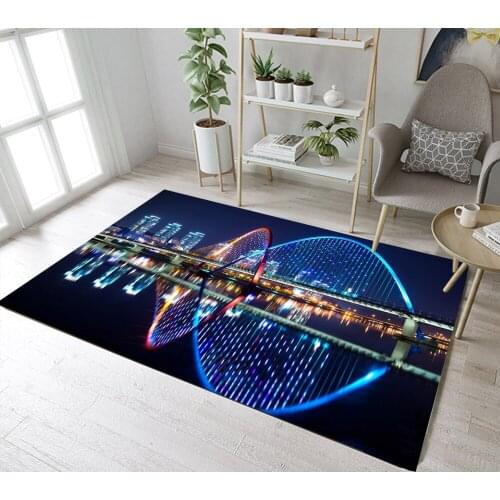 Indoor Childrens Room Floor Carpets Kitchen Area Rugs Living Room Cushion Bathroom Non-Slip Mat City Bridge With Brighten Light