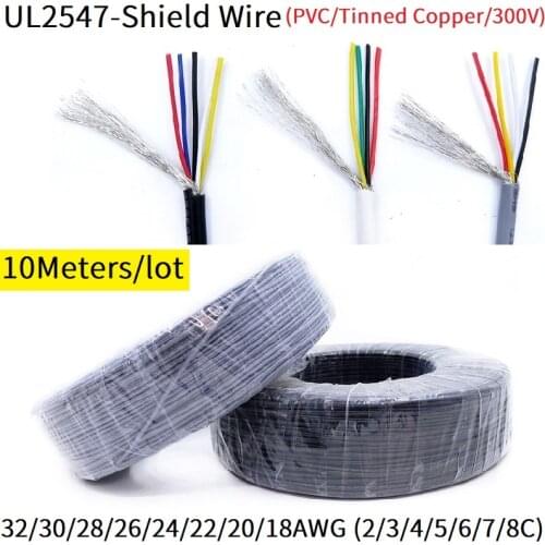 Shielded Wire 32 30 28 26 24 22 20 AWG 2 3 4 5 6 7 Cores Amplifier Line Channel Audio Black Grey Signal Shielding Cable UL2547