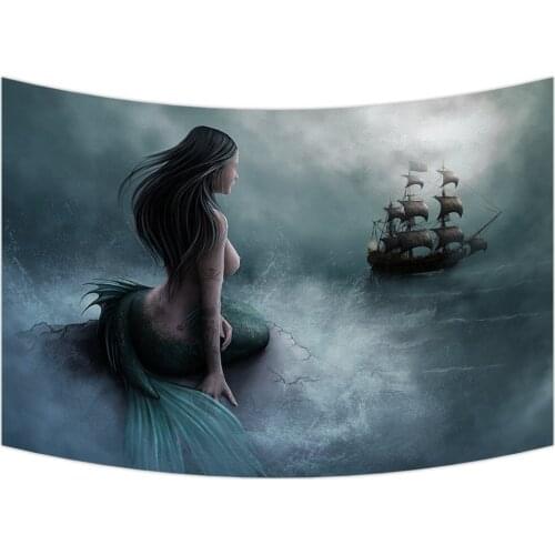 Custom Mermaid and The Sailing Ship Tapestry Wall Hanging