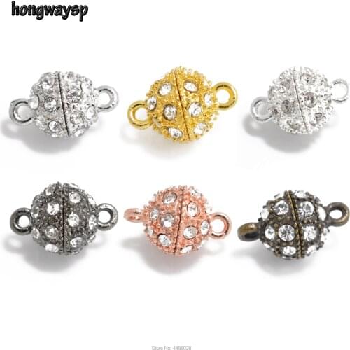Hongwaysp 6pcs Round Rhinestone Magnetic Clasps Jewelry Finding For Women Necklace & Bracelet Making Connectors Accessories 10mm