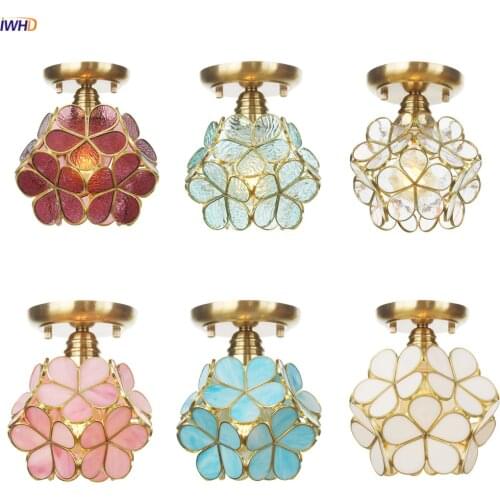 IWHD Nordic Style Copper Ceiling Lights Fixtures Flush Mount Bedroom Living Room Coloful Glass Flower Modern Ceiling Lamps LED