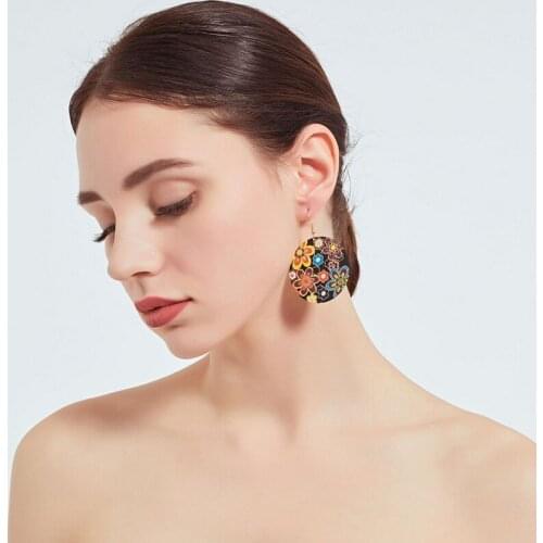 Fashion Big Circle Drop Earrings For Women 2019 New Earrings Trendy Metal Geometric Flower pattern Jewelry Party Gift