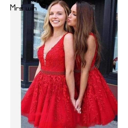 Mrs Win Bridesmaid Dresses A Line Deep V Neck Wedding Party Dresses HR237 Plus Size Short Elegant Vestido Madrinha For Girl