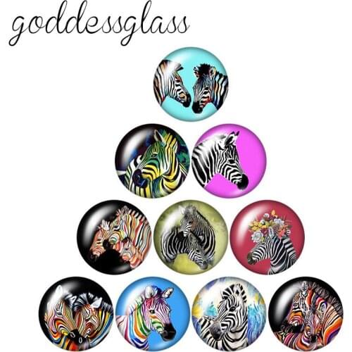 New beauty colorful zebra Love animals 10pcs 12mm/18mm/20mm/25mm/30mm Round photo glass cabochon demo flat back Making findings