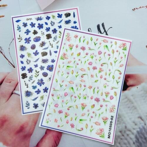 Blue Pollen Flower Pattern Nail Art Sticker Self Adhesive Transfer Decal 3D Slider DIY Tips Nail Art Decoration Manicure Package