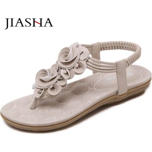 Women Sandals Flip Flop Solid Color Flower Summer Flat Sandals Ladies T-Strap Casual Beach Sandal Shoes Zapatos Mujer