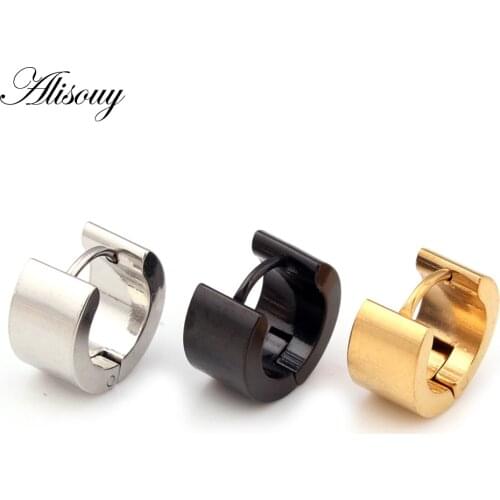 2 Piece High Quality New simple round Stainless Steel Studs Mens boy girl punk color black gold Earrings Stud Earring