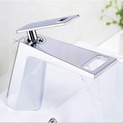 Free ship Modern Chrome Bathroom washbasin waterfall Sink Faucet Deck Mounted Mixer Tap