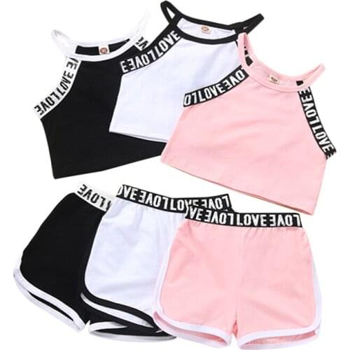 Fashion Girl Clothes Set Tracksuit Letter Print Elastic Waist Camisole + Shorts Sport Style Cool Summer Clothing Streetwear