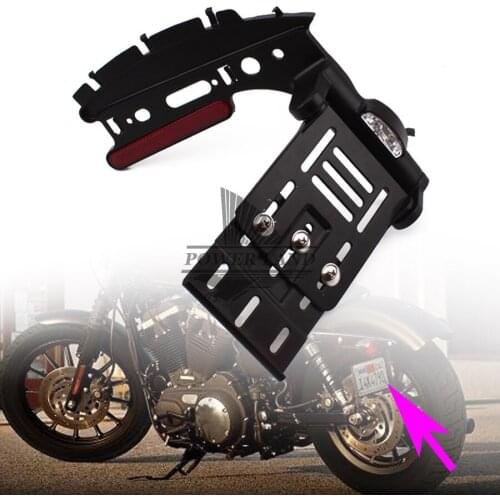 Motorcycle Telescopic Folding Side Mount License Plate Holder White LED Tail Light For Harley Dyna Fat boy 883 1200 XL 07-16