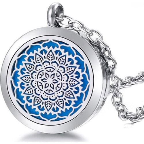 TJP Diffuser Magnetic Essential Oil Necklace Silver 316L Stainless Steel Aromatherapy Pendant Necklace Jewelry (free with 5pads)