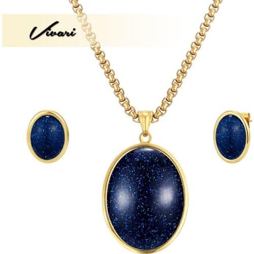 Vivari Womens Fashion Black Crystal Stone Pendant Necklace Pendant Earrings Set Jewelry Set