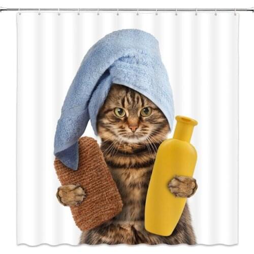 Cute Pet Cat Shower Curtains Home Bathroom child Decor Set With Hooks dog 3d fabric waterproof bath curtain Puppys Funny Animal