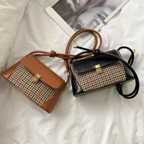 Ladies Color Patchwork PU Shoulder Bag Women Houndstooth Pattern Messenger Bag Splicing Travel Crossbody Handbag