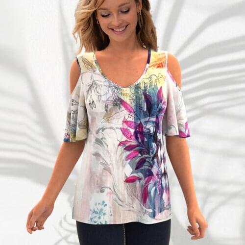 Sexy Off Shoulder Women T Shirt 2021 Summer Loose Short Sleeve Tee Shirts Female Floral Print Pullover Tops Plus Size Lady Blusa