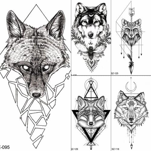 FANRUI Women Body Art Tattoo Stickers Men Black Geometric Fox Buy Tattoos Temporary Triangle Fragmentation Arm Tatoos Wolf