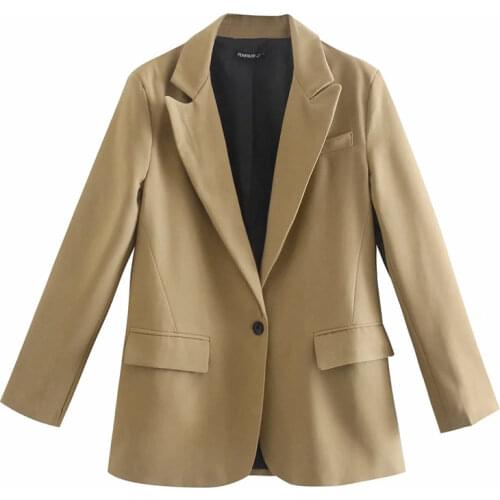 ZA 2021 spring Women A button Coats Fashion Solid Color Casual Office Wear Suit Blazer Long Sleeve Notched Collar Blazers Femme