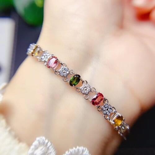 Natural Multicolor tourmaline Bracelet Natural gemstone bracelet S925 silver fashion Flower Plum blossom mwomen party jewelry