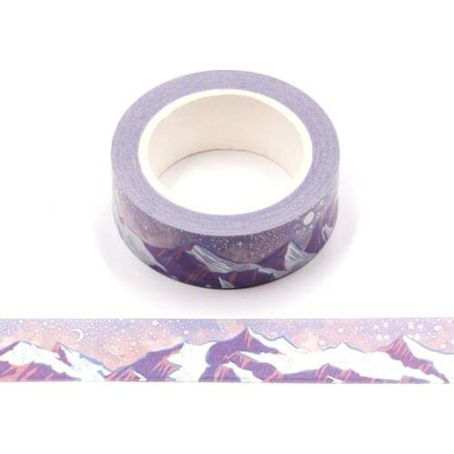 1PC 15MM*10M Gold Foil Moon iceberg mountain Designs Washi Tape Wide Sticky Adhesive Tape Scrapbooking Album DIY Decorative Tape