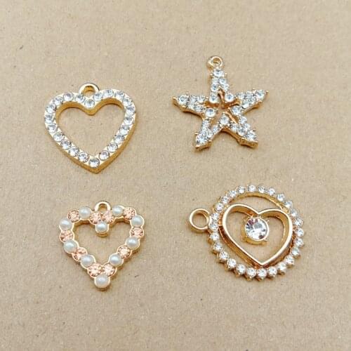 10pcs/lot Fashion jewelry Star&Love Shape with Rhinetone Charm For DIY Jewelry Making Finding Accessories