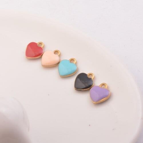 10pcs/lot High Quality 9mm Enamel Hearts Charms Gold Charms Copper Small Pendant DIY Errings Jewelry Components