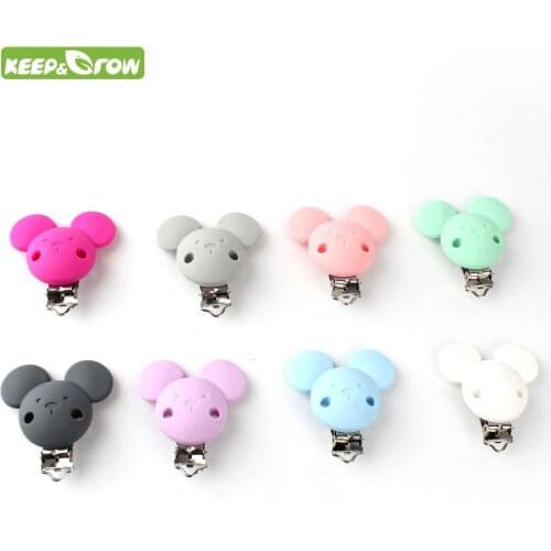 KEEW&GROW 10Pc Cartoon Mouse Pacifier Clips Silicone Nipple Pacifier Chain Holder BPA Free Baby Teething Toys Baby Pink Lilac