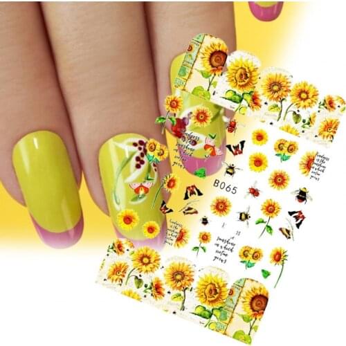 12Pcs/Set 2021 Nail Stickers Sunflower Shape Manicure Decoration Vivid Images Mini Blossom Floral Nail Art Water Decals