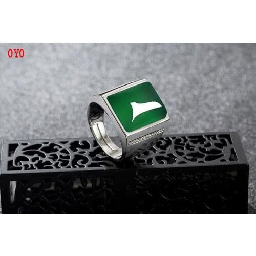 2021 new style 925 silver retro ethnic style opening micro-inlaid zircon green agate ring