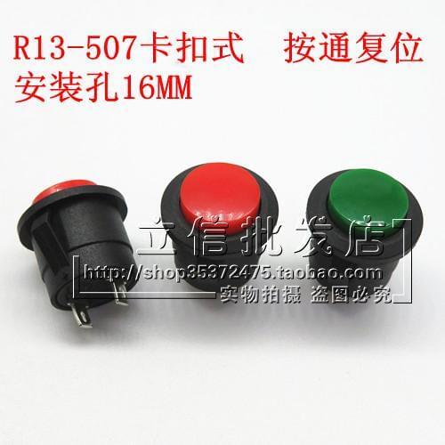 35pcs Push Button Switch R13-507K Snap type Reset switch 250V 3A 16MM self reset button switch round not self lock button switch