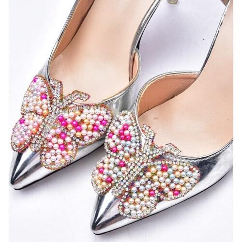 New 4pcs Rhinestone Motif Applique Clear Crystal Patches With Pearls Bow Hotfix DIY Garment/Shoes/Bags Accessories