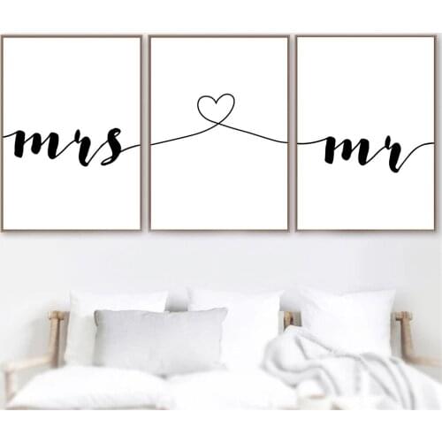 Abstract Line Heart Canvas Painting Mr And Mrs Wall Art Print Poster Minimalist Paintings Nordic Wall Pictures Couple Room Decor