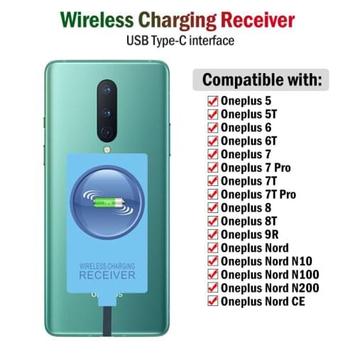 Qi Wireless Charging Receiver for Oneplus 5 5T 6 6T 7 7T Pro 8 8T 9R Nord N100 N200 N10 CE 5G USB Type-C Charger Adapter