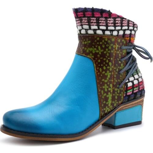 Bohemian Style Genuine Leather Hand-Painted Vintage Casual Ladies Ankle Boots Western Cowboy Motorcycle Ankle Boots for Female