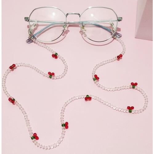 Crystal Cherry Glasses Chain Multipurpose Necklace Beaded Pearl Cherries Mask Chain Anti-dropping Chain