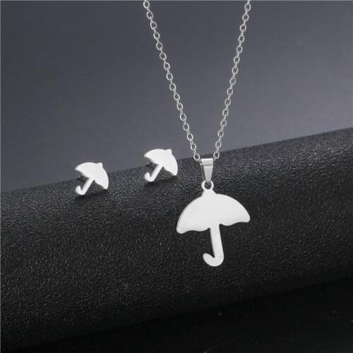 Europese En Amerikaanse Populaire Paraplu Ketting Persoonlijkheid Rvs Ketting Oorbel Set Decoratie
