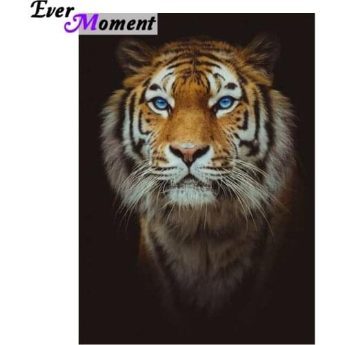 Ever Moment DIY Diamond Painting Cool Tiger with Blue Eyes Diamond Mosaic Paint Full Square Stones Animal Picture Decor ASF992