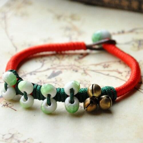 Ceramic Beaded Bracelets For Women Vintage Bells Pendant Bracelet Handmade Rope Knot Beads Bangle Men Ethnic Jewelry Accessories