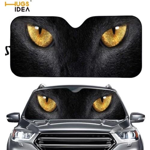 3D Black Cat with Yellow Eyes Car Visor Cool Eyes in Dark Night Print Auto Windshield Sunshade Keep Your Vehicle Cool Sun Shiled