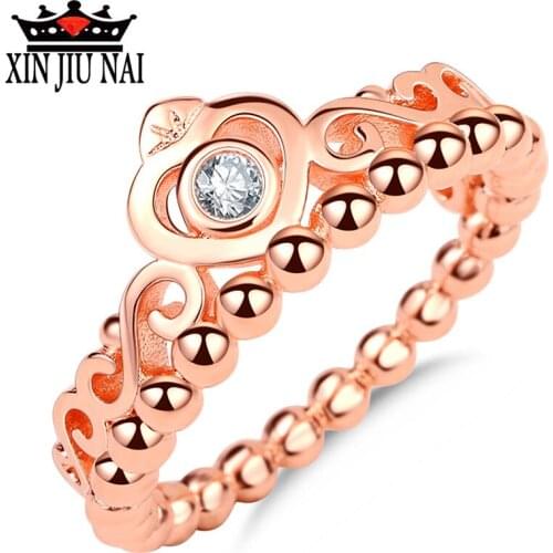 Hot Sale Rose Gold color Ring Princess Tiara Royal Crown With Crystal Rings For Women Wedding Party Gift Fine Jewelry