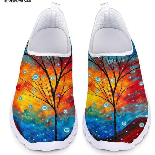 ELVISWORDS Fashion Painting Printing Women’s Casual Sneakers Flats Shoes Woman Spring Summer Ladies Loafers Shoes Woman Air Mesh