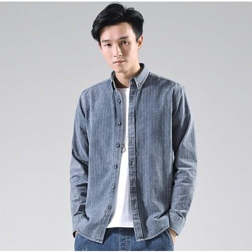 2019 Fashion Loose Shirt Men Striped Top Grade Slim Fit Streetwear Long Sleeve Workout Japanese Casual Men Clothes KK3025