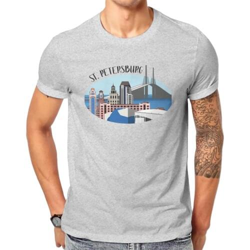 Men St. Petersburg Skyline Anime Skyline Cat Funny Graphic Classic O collar Top shirt