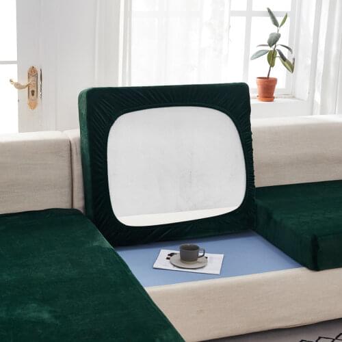 Velvet Elastic Sofa Covers Sets for Living Room Plush Furniture Slipcovers Elasticated Couch Cushion Seat Cover 2 and 3 Seater