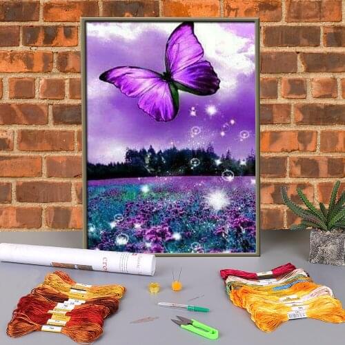 Butterfly Flower Pre-Printed 11CT Cross-Stitch Kit Embroidery DMC Threads Painting Handmade Knitting Needlework Package Decor