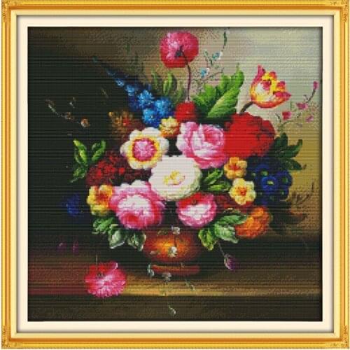Joy Sunday Cross Stitch Vase Embroidery Kit 14CT Printed Pattern Needlework Set Needlework Crafts Cross Stitch Wall Decoration