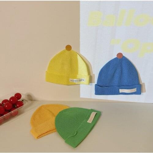 New Infant Toddler Baby Winter Caps Keep Warm Kids Knitted Hat Simple Letters Cloth Label Boys Girls Wool Hats Trend Beanies Cap