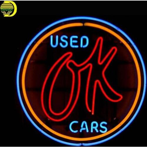 Used Cars OK Neon Sign for Store Neon Bulbs Sign Real Glass Tube Handcrafted Neon Beer Sign Decor Room neon light sign Aesthetic