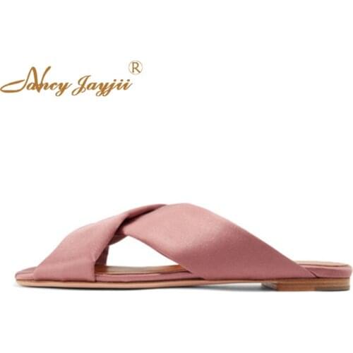 Satin Slides Black Pink Women Slippers Solid Flat With Sexy Fashion Female Ladies Soft Outside Spring Summer Brand New Designer